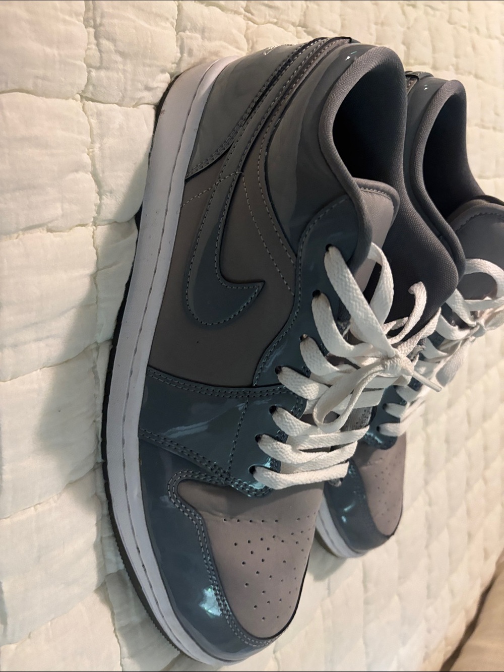 Men's Air Jordan 1 Low-Top Sneakers in Charcoal Gray with White Laces